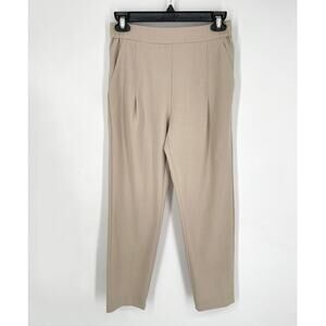 AllSaints Aleida Tri Trousers Sz 0 Tan Khaki Back Elastic Waist Tapered Career